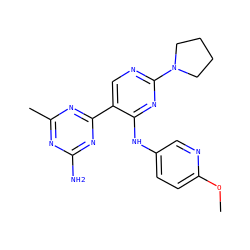 COc1ccc(Nc2nc(N3CCCC3)ncc2-c2nc(C)nc(N)n2)cn1 ZINC000113238963