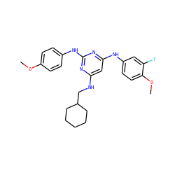 COc1ccc(Nc2nc(NCC3CCCCC3)cc(Nc3ccc(OC)c(F)c3)n2)cc1 ZINC000073168333