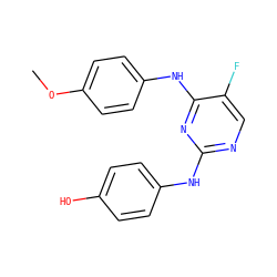 COc1ccc(Nc2nc(Nc3ccc(O)cc3)ncc2F)cc1 ZINC000040950826