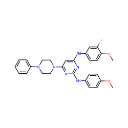 COc1ccc(Nc2nc(Nc3ccc(OC)c(F)c3)cc(N3CCN(c4ccccc4)CC3)n2)cc1 ZINC000073167807