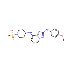 COc1ccc(Nc2nc3c(NC4CCN(S(C)(=O)=O)CC4)cccn3n2)cc1 ZINC000148210037
