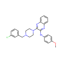 COc1ccc(Nc2nc3ccccc3nc2N2CCN(Cc3cccc(Cl)c3)CC2)cc1 ZINC000144458972