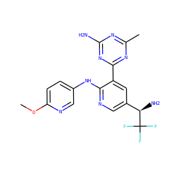 COc1ccc(Nc2ncc([C@@H](N)C(F)(F)F)cc2-c2nc(C)nc(N)n2)cn1 ZINC000113149352