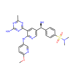 COc1ccc(Nc2ncc([C@@H](N)c3ccc(S(=O)(=O)N(C)C)cc3)cc2-c2nc(C)nc(N)n2)cn1 ZINC000113240989