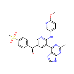 COc1ccc(Nc2ncc([C@@H](O)c3ccc(S(C)(=O)=O)cc3)cc2-c2nc(C)nc3[nH]cnc23)cn1 ZINC000113151951