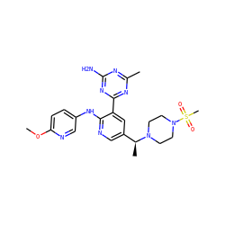COc1ccc(Nc2ncc([C@H](C)N3CCN(S(C)(=O)=O)CC3)cc2-c2nc(C)nc(N)n2)cn1 ZINC000113233724