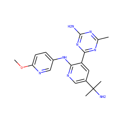 COc1ccc(Nc2ncc(C(C)(C)N)cc2-c2nc(C)nc(N)n2)cn1 ZINC000113237665