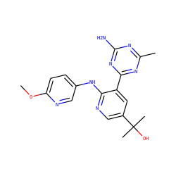 COc1ccc(Nc2ncc(C(C)(C)O)cc2-c2nc(C)nc(N)n2)cn1 ZINC000299841477