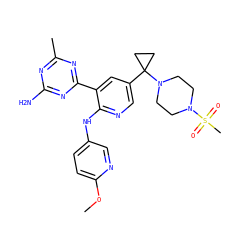 COc1ccc(Nc2ncc(C3(N4CCN(S(C)(=O)=O)CC4)CC3)cc2-c2nc(C)nc(N)n2)cn1 ZINC000113154151