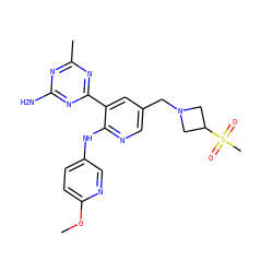 COc1ccc(Nc2ncc(CN3CC(S(C)(=O)=O)C3)cc2-c2nc(C)nc(N)n2)cn1 ZINC000113154798