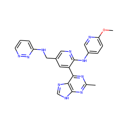 COc1ccc(Nc2ncc(CNc3cccnn3)cc2-c2nc(C)nc3[nH]cnc23)cn1 ZINC000113153257
