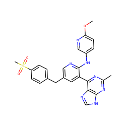 COc1ccc(Nc2ncc(Cc3ccc(S(C)(=O)=O)cc3)cc2-c2nc(C)nc3[nH]cnc23)cn1 ZINC000113150457