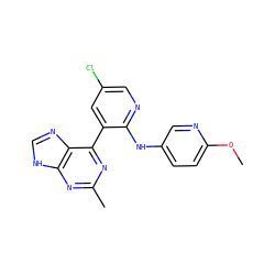 COc1ccc(Nc2ncc(Cl)cc2-c2nc(C)nc3[nH]cnc23)cn1 ZINC000113153403