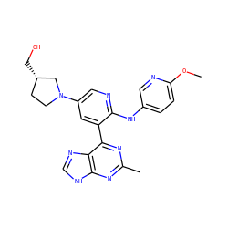 COc1ccc(Nc2ncc(N3CC[C@H](CO)C3)cc2-c2nc(C)nc3[nH]cnc23)cn1 ZINC000113152204