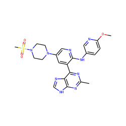 COc1ccc(Nc2ncc(N3CCN(S(C)(=O)=O)CC3)cc2-c2nc(C)nc3[nH]cnc23)cn1 ZINC000113153348