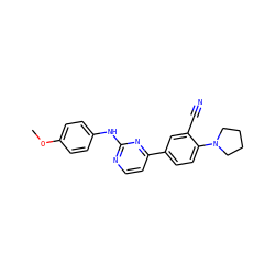 COc1ccc(Nc2nccc(-c3ccc(N4CCCC4)c(C#N)c3)n2)cc1 ZINC000113825592