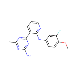 COc1ccc(Nc2ncccc2-c2nc(C)nc(N)n2)cc1F ZINC000113153345