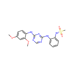 COc1ccc(Nc2ncnc(Nc3ccccc3NS(C)(=O)=O)n2)c(OC)c1 ZINC000096273915