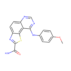 COc1ccc(Nc2ncnc3ccc4nc(C(N)=O)sc4c23)cc1 ZINC000206013294