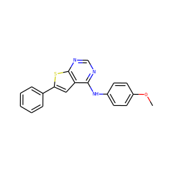 COc1ccc(Nc2ncnc3sc(-c4ccccc4)cc23)cc1 ZINC000000091686