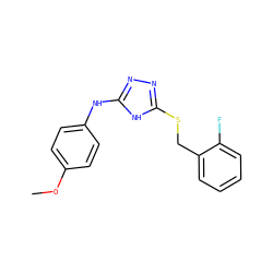 COc1ccc(Nc2nnc(SCc3ccccc3F)[nH]2)cc1 ZINC000014964198