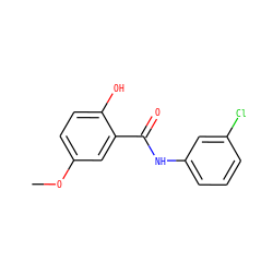COc1ccc(O)c(C(=O)Nc2cccc(Cl)c2)c1 ZINC000013589760