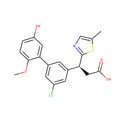 COc1ccc(O)cc1-c1cc(Cl)cc([C@H](CC(=O)O)c2ncc(C)s2)c1 ZINC000219435194