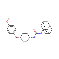 COc1ccc(O[C@H]2CC[C@@H](NC(=O)NC34CC5CC(CC(C5)C3)C4)CC2)cc1 ZINC000101109589