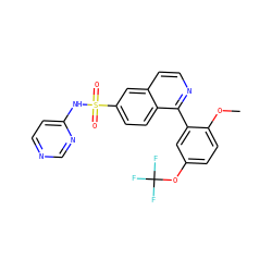 COc1ccc(OC(F)(F)F)cc1-c1nccc2cc(S(=O)(=O)Nc3ccncn3)ccc12 ZINC000225039424