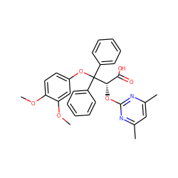 COc1ccc(OC(c2ccccc2)(c2ccccc2)[C@@H](Oc2nc(C)cc(C)n2)C(=O)O)cc1OC ZINC000013799587