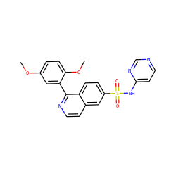 COc1ccc(OC)c(-c2nccc3cc(S(=O)(=O)Nc4ccncn4)ccc23)c1 ZINC000225044889