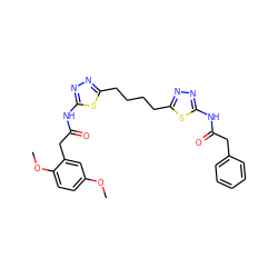 COc1ccc(OC)c(CC(=O)Nc2nnc(CCCCc3nnc(NC(=O)Cc4ccccc4)s3)s2)c1 ZINC000169698117