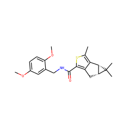 COc1ccc(OC)c(CNC(=O)c2sc(C)c3c2C[C@@H]2[C@H]3C2(C)C)c1 ZINC000103235003
