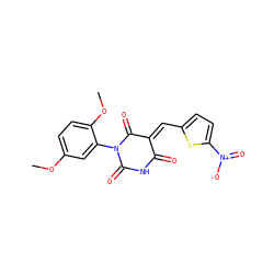 COc1ccc(OC)c(N2C(=O)NC(=O)/C(=C\c3ccc([N+](=O)[O-])s3)C2=O)c1 ZINC000002290012