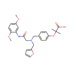 COc1ccc(OC)c(NC(=O)CN(Cc2ccc(OC(C)(C)C(=O)O)cc2)Cc2ccco2)c1 ZINC000049036834
