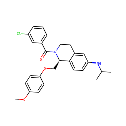 COc1ccc(OC[C@@H]2c3ccc(NC(C)C)cc3CCN2C(=O)c2cccc(Cl)c2)cc1 ZINC001772641895