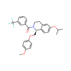 COc1ccc(OC[C@@H]2c3ccc(OC(C)C)cc3CCN2C(=O)c2cccc(C(F)(F)F)c2)cc1 ZINC001772655053