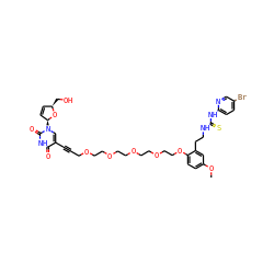 COc1ccc(OCCOCCOCCOCCOCC#Cc2cn([C@H]3C=C[C@@H](CO)O3)c(=O)[nH]c2=O)c(CCNC(=S)Nc2ccc(Br)cn2)c1 ZINC000096900503