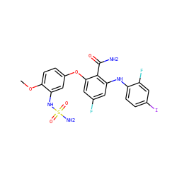 COc1ccc(Oc2cc(F)cc(Nc3ccc(I)cc3F)c2C(N)=O)cc1NS(N)(=O)=O ZINC000653799618