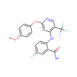 COc1ccc(Oc2cc(Nc3ccc(Cl)cc3C(N)=O)c(C(F)(F)F)cn2)cc1 ZINC000073161953