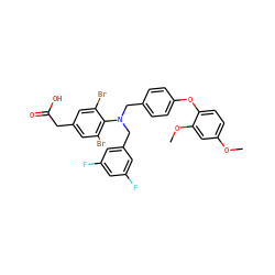 COc1ccc(Oc2ccc(CN(Cc3cc(F)cc(F)c3)c3c(Br)cc(CC(=O)O)cc3Br)cc2)c(OC)c1 ZINC000084741781