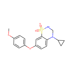 COc1ccc(Oc2ccc3c(c2)S(=O)(=O)NCN3C2CC2)cc1 ZINC000118170735