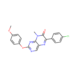 COc1ccc(Oc2ncc3nc(-c4ccc(Cl)cc4)c(=O)n(C)c3n2)cc1 ZINC000004238365