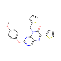 COc1ccc(Oc2ncc3nc(-c4cccs4)c(=O)n(Cc4cccs4)c3n2)cc1 ZINC000004238271