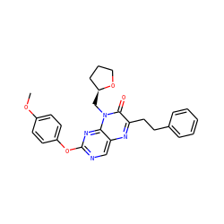 COc1ccc(Oc2ncc3nc(CCc4ccccc4)c(=O)n(C[C@H]4CCCO4)c3n2)cc1 ZINC000004238834