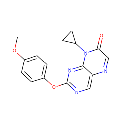 COc1ccc(Oc2ncc3ncc(=O)n(C4CC4)c3n2)cc1 ZINC000004238625