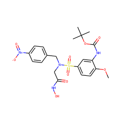 COc1ccc(S(=O)(=O)N(CC(=O)NO)Cc2ccc([N+](=O)[O-])cc2)cc1NC(=O)OC(C)(C)C ZINC000013808285