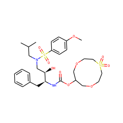 COc1ccc(S(=O)(=O)N(CC(C)C)C[C@@H](O)[C@H](Cc2ccccc2)NC(=O)OC2COCCS(=O)(=O)CCOC2)cc1 ZINC000049841163
