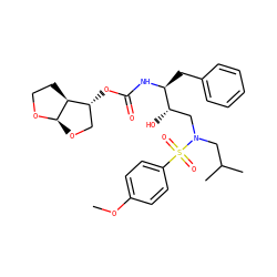 COc1ccc(S(=O)(=O)N(CC(C)C)C[C@H](O)[C@H](Cc2ccccc2)NC(=O)O[C@@H]2CO[C@H]3OCC[C@@H]23)cc1 ZINC000261078680