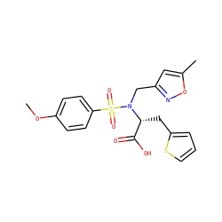 COc1ccc(S(=O)(=O)N(Cc2cc(C)on2)[C@H](Cc2cccs2)C(=O)O)cc1 ZINC000013440870
